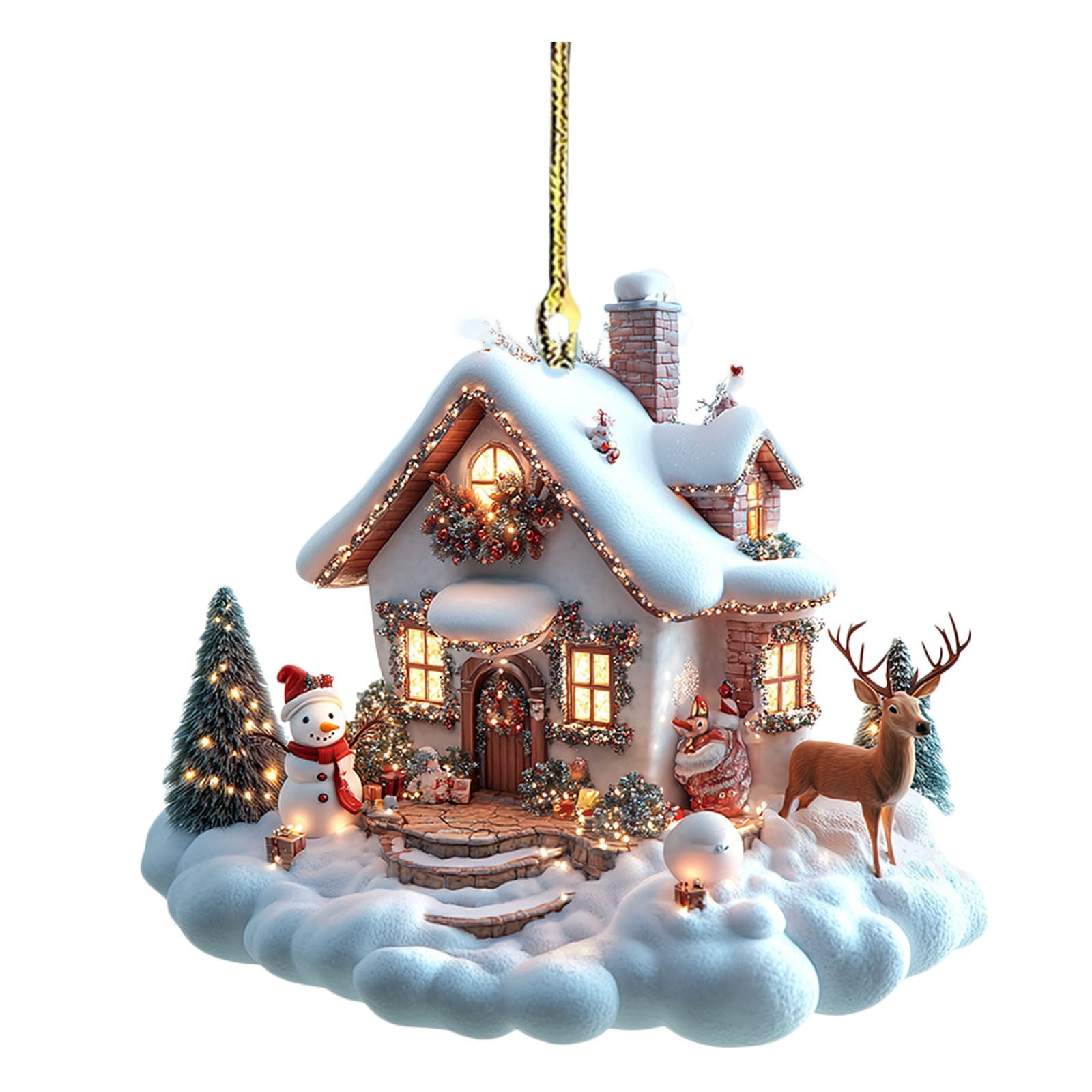 ETCONEN 2024 Snow House Christmas Tree Hanging Pendant, Christmas Snow