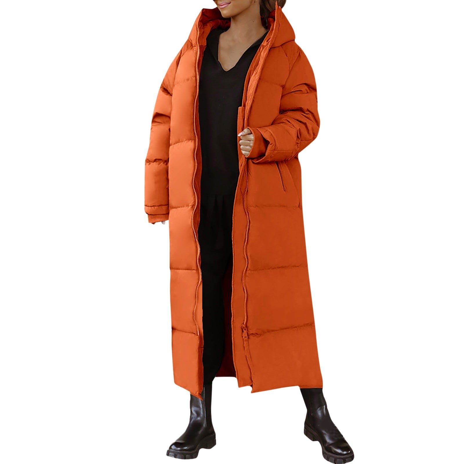 ETCONEN Women Long Quilted Coat Hooded Maxi Length Long Sleeve Puffer