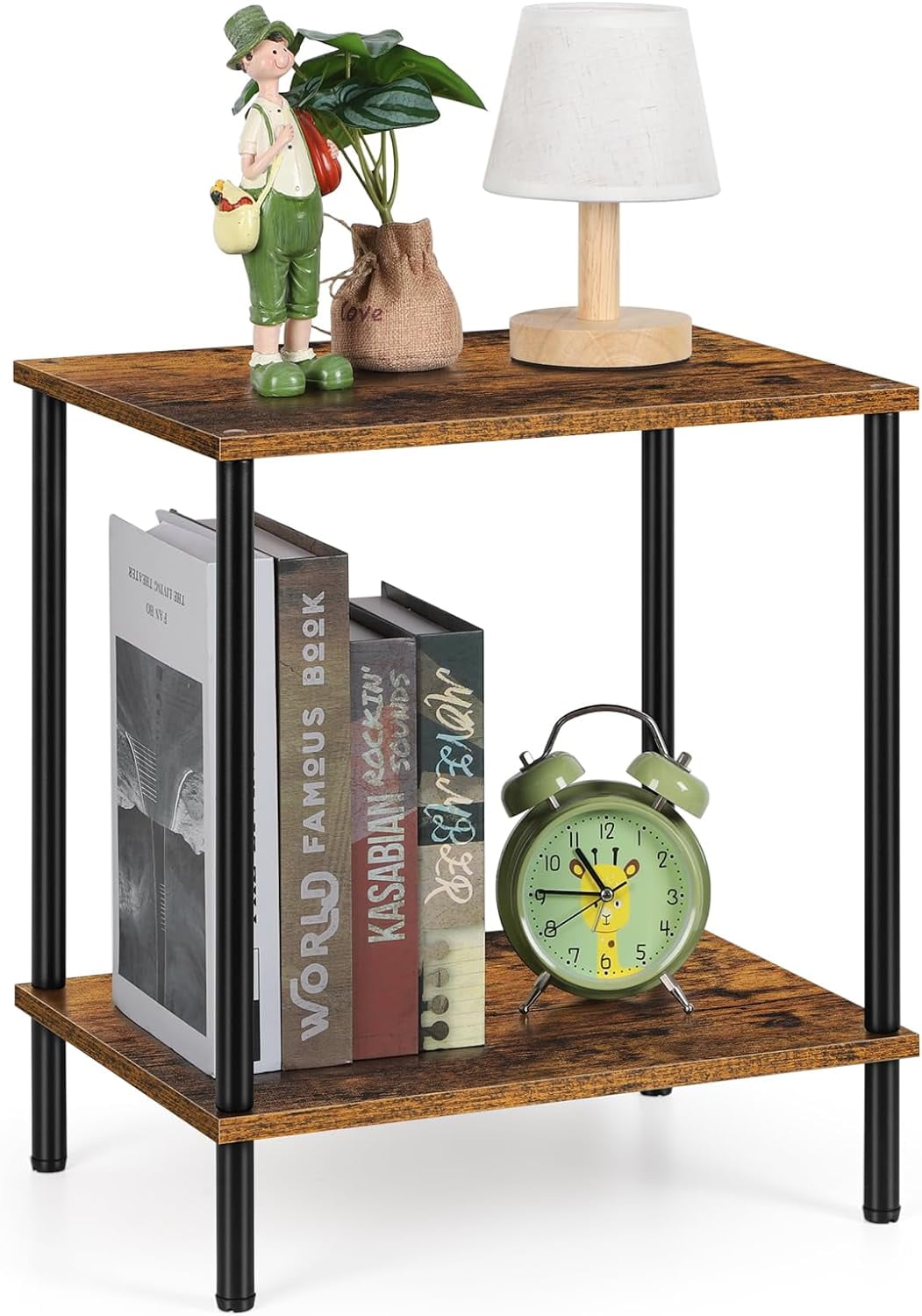 ETELI Small End Table 2 Tier Wood Metal Rustic Side Table Living Room ...