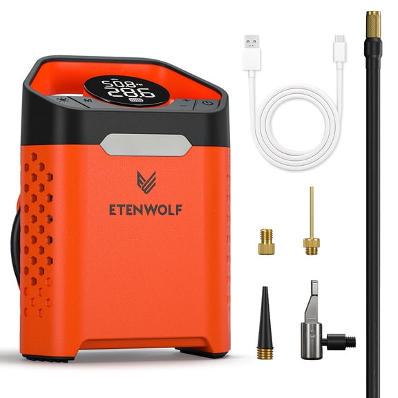 ETENWOLF Portable  for Car Tires & Tire Inflator Air Compressor | 1 Min Fast Inflation, 100% Duty Cycle, Heavy Duty, USB Charging, Digital Display, Rechargeable Battery