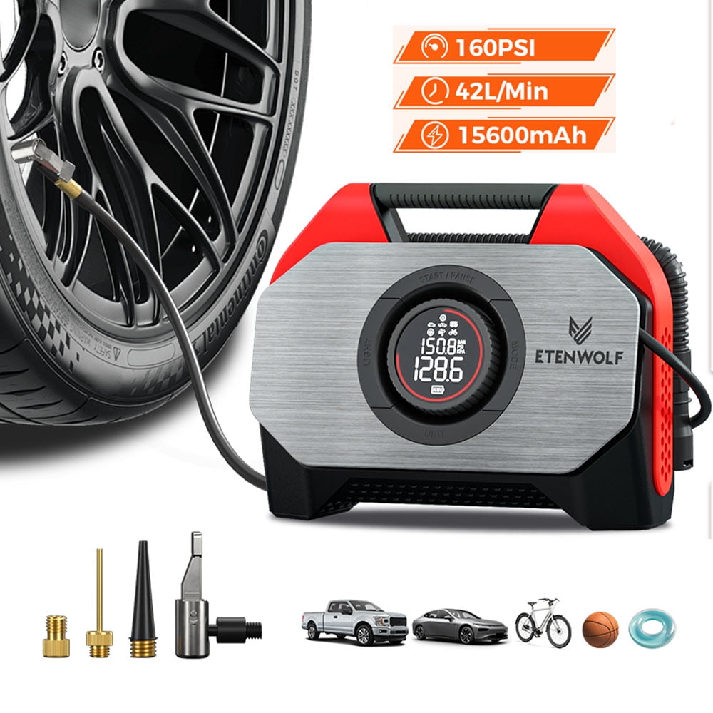 ETENWOLF Cordless Tire Inflator Portable Air Compressor, 160 PSI Air Pump for Car Tires with 15600 mAh Battery, Air Pump for Heavy-duty Vehicle, Red