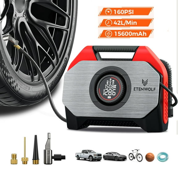 ETENWOLF Cordless Tire Inflator Portable Air Compressor, 160 PSI Air Pump for Car Tires with 15600 mAh Battery, Air Pump for Heavy-duty Vehicle, Red
