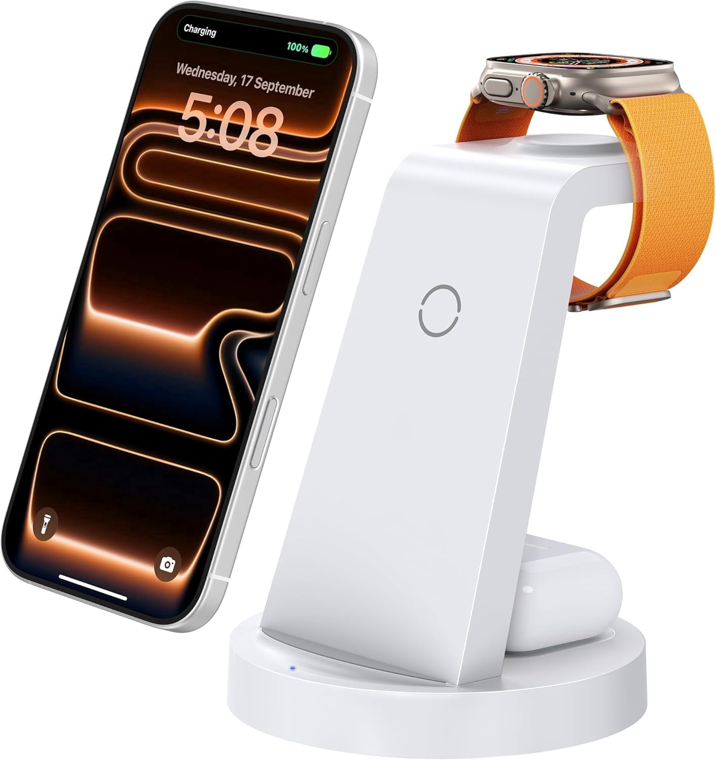 ETEPEHI 3 in 1 Charging Station Compatible for iPhone iWatch & AirPods, White