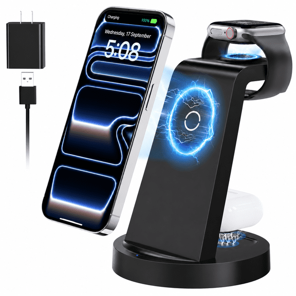 ETEPEHI 3 in 1 Wireless Charger for iPhone - 18W Charging Station Compatible with iPhone 17/16/15 Pro Max-8, iWatch & Air Pods 4 3 Pro, Black