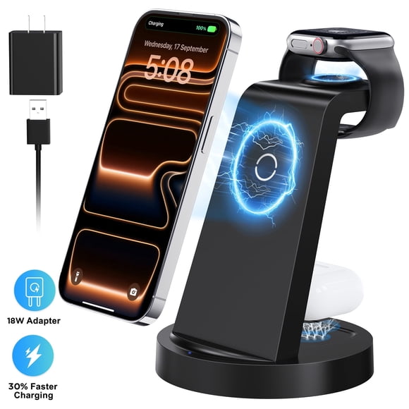 18W Wireless Charger - ETEPEHI 3 in 1 Charging Station Compatible with iPhone 17 16e 16 15 14 13 12 11 X Pro Max - Fast Charging Dock Compatible for Apple Watch & AirPods 4 3 Pro