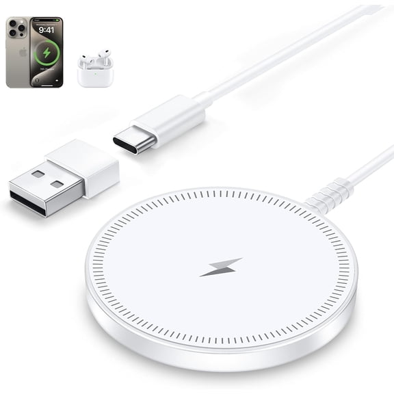 ETEPEHI Magnetic Charger Compatible for iPhone: Wireless Charging Pad Compatible with iPhone 17 16 15 14 Pro Max Plus 13 12 Pro Max & AirPods 4 3 2 Pro, White