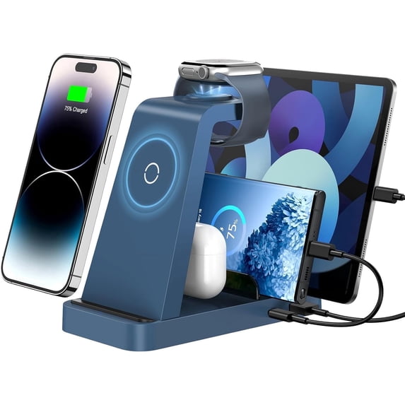 ETEPEHI Wireless Charger Compatible for iPhone - 5 in 1 Charging Station for Multiple Devices,Blue
