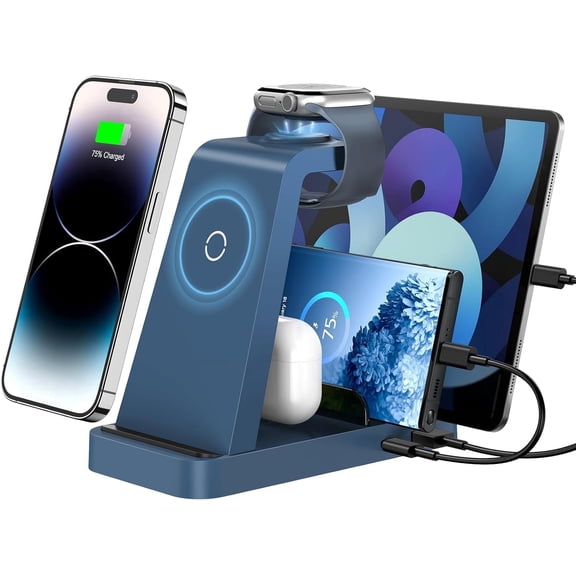 ETEPEHI Wireless Charger Compatible for iPhone - 5 in 1 Charging Station for Multiple Devices,Blue