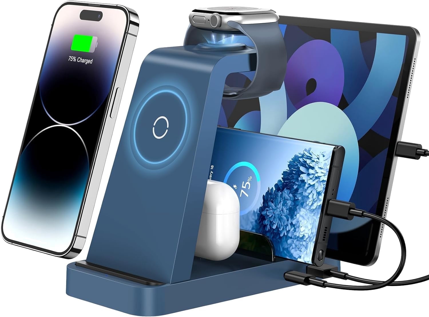 ETEPEHI Wireless Charger Compatible for iPhone - 5 in 1 Charging Station for Multiple Devices,Blue
