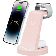 ETEPEHI Wireless Charging Station: 3 in 1 Wireless Charger Compatible for iPhone iWatch Airpods -Pink