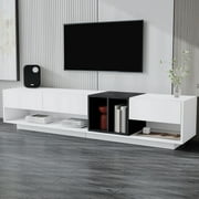 ETEPON ON-TREND Sleek and Stylish TV Stand with Perfect Storage Solution, Two-tone Media Console for TVs Up to 80'', Functional TV Cabinet with Versatile Compartment for Living Room, White