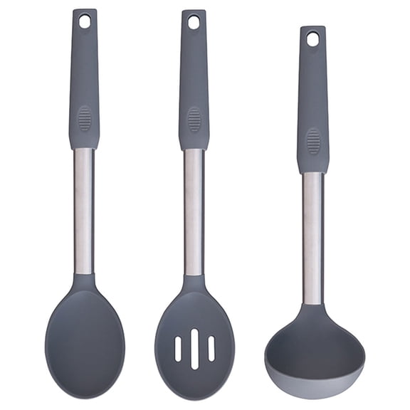 ETEREAUTY 1 Set of Comfortable Grip Spoon Silicone Utensils Set Grey for Cooking