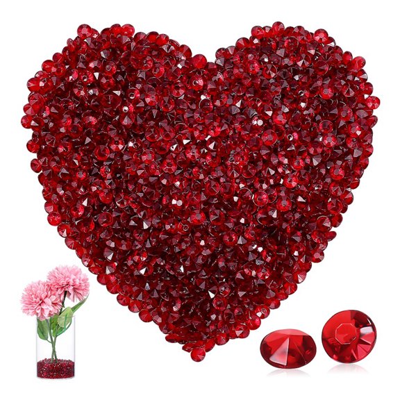 ETEREAUTY 10000Pcs Red Acrylic Vase Fillers Sparkling Rhinestones for Wedding Table Scatter Decoration