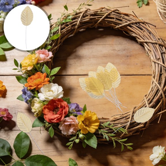 ETEREAUTY 100Pcs Luxurious Artificial Golden Leaves for Home Decor Floral Arrangement and Wedding Use
