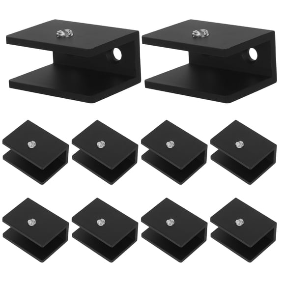 ETEREAUTY 10Pcs Black Square Shelf Brackets for Glass Panel Support with Robust Clamp and Mounting Screws