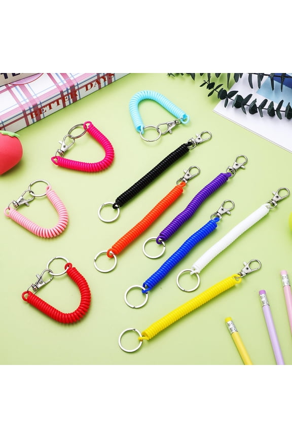 10Pcs Retractable Spiral Keychain with Metal Lobster Clasp for Easy Access