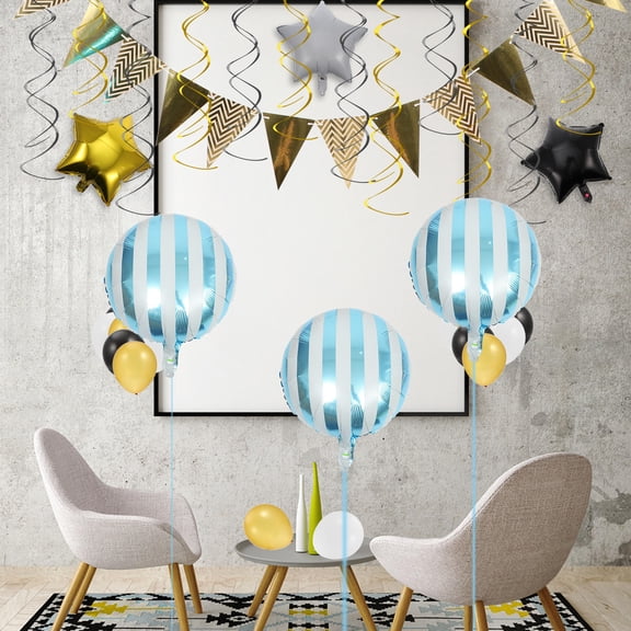 ETEREAUTY 10Pcs Sky-Blue Mixed Color Round Shaped Balloons Striped Balloons For Wedding Decor