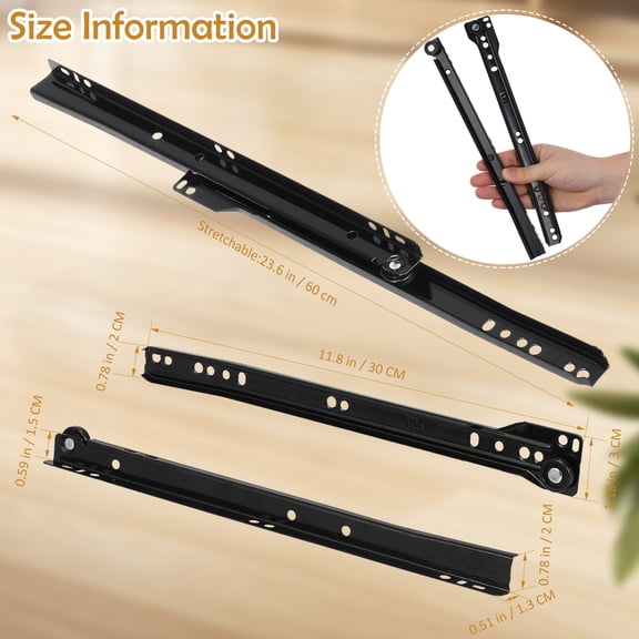 ETEREAUTY 1Pair Black Metal Drawer Slides Undermount Replacement Drawer Rails Smooth Sliding Hardware