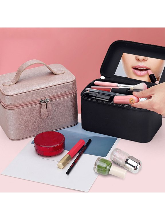 1Pc Travel Toiletry Bag Black Portable Cosmetic Organizer Water Resistant Microfiber