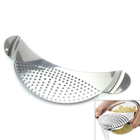 ETEREAUTY 1Pc Plated Silver Stainless Steel Pot Drainer with Unique Handle Design for Mess Free Use
