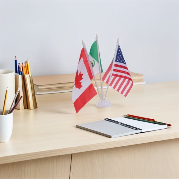 ETEREAUTY 1Set Canada Flag Banner Table Flag with Metal Base for Office and Festival Events Assorted Color