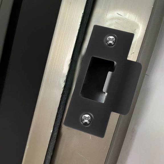 ETEREAUTY 1Set Door Strike Plate Black Metal Lock Latch Plate with T Shape Design for Secure Door Reinforcement