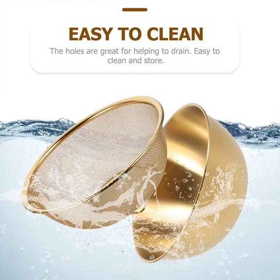 ETEREAUTY 1Set Golden Metal Strainer Fine Mesh Colander Set for Kitchen Fruit Washing and Rice Draining