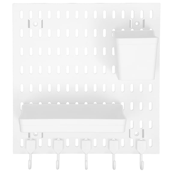 ETEREAUTY 1Set White Plastic Pegboard Wall Display with Hooks and Tray for Strong Load Bearing and Easy Installation