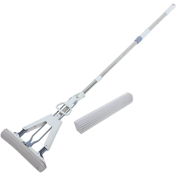 ETEREAUTY 1Set White Sponge Mop for Home Use Folding Mop with Squeeze Function and Easy Replacement