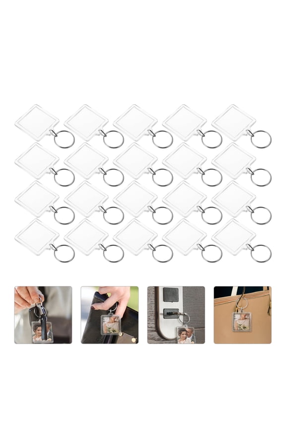 20Pcs Blank Key Rings Transparent Acrylic Key Decoration for Travel Commemoration Anniversary