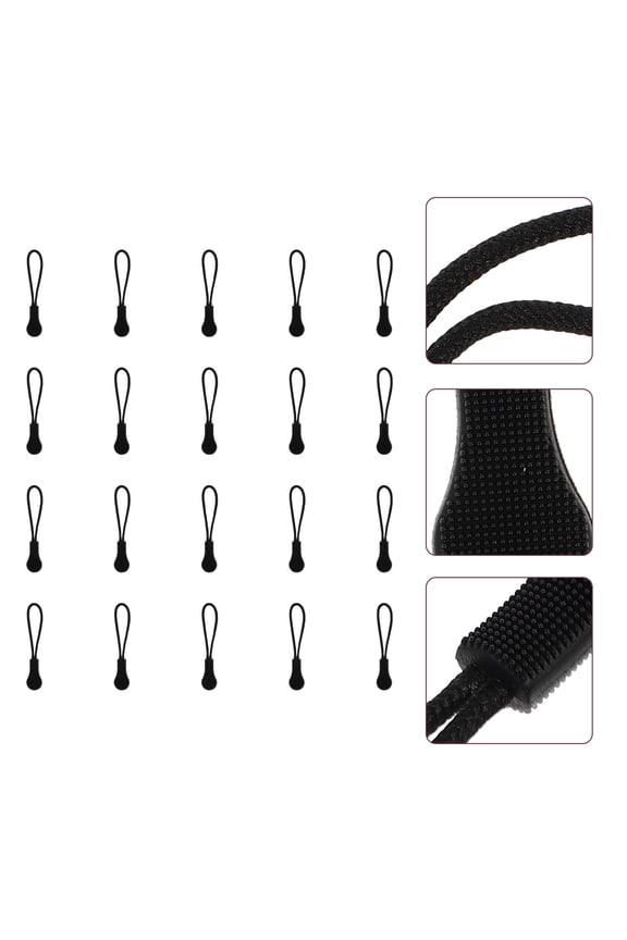 20Pcs Portable Zipper Rope Replacement Black Durable PU Tpu Material for Backpacks and Bags