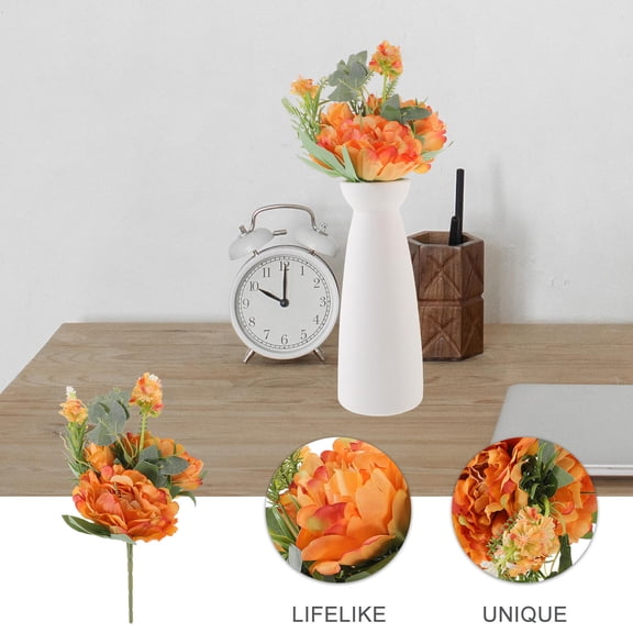 ETEREAUTY 2Pcs Artificial Orange Peony Bouquet Decors for Indoor Scene and Floral Arrangement