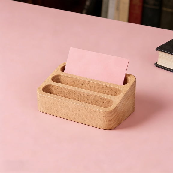 ETEREAUTY 2Pcs Wooden Name Card Display Stand for Office Desk with Natural Grain Finish