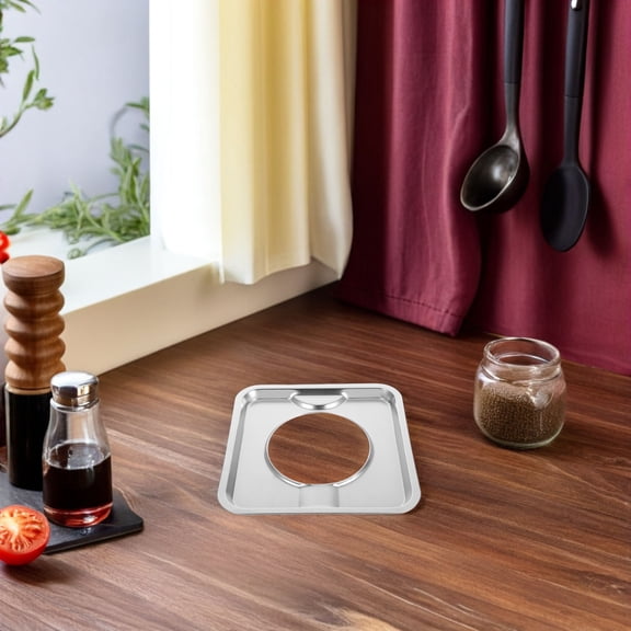 ETEREAUTY 2Pcs Gas Range Drip Pans Removable Stove Burner Tray Large Coverage Square Plated Silver