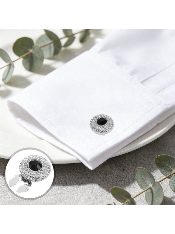 Black Alloy Rhinestone Round Covers Lightweight Shirt Accessories 2 Pieces