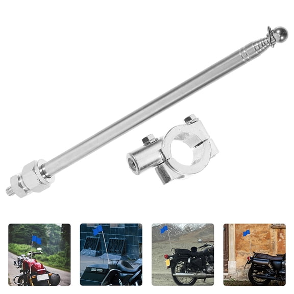 ETEREAUTY 2Pcs Motorcycle Flagpole in Silver with Retractable Design for Convenient Portable Use