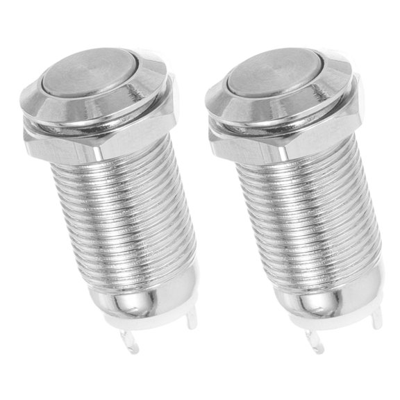 ETEREAUTY 2Pcs Plated Silver Alloy Body Momentary Push Button Switch for Car Dashboard Panel Mount with Fast Spring Return