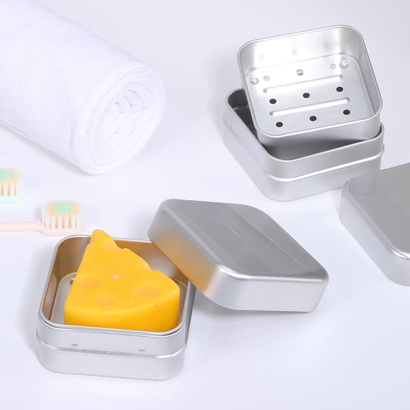 ETEREAUTY 2Pcs Plated Silver Aluminum Soap Holder with Lid Compact Bar Soap Travel Case for Storage