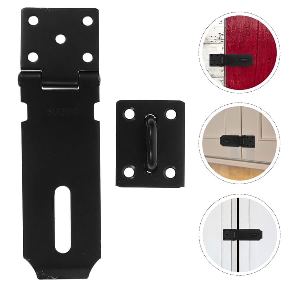 ETEREAUTY 2Sets Black Stainless Steel Door Hasp Latch Heavy Duty Padlock Hinge for Shed Gate
