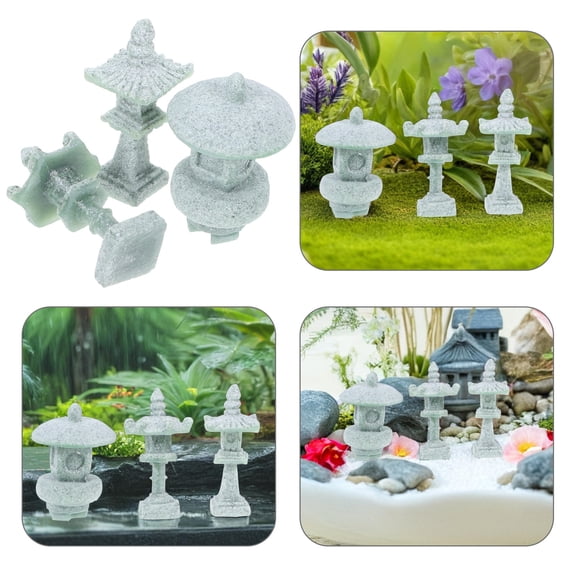ETEREAUTY Japanese Garden Stone Lantern Set, 3 Pieces Grey Sandstone Outdoor Decorative Lantern Ornaments