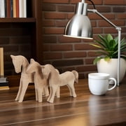 ETEREAUTY 3Pcs Hand Carved Wooden Horse Figurines Beige Unfinished Wood Crafts for Home Decor and Painting