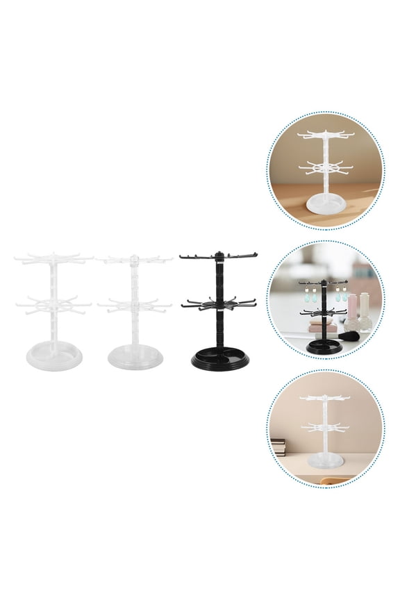 3Pcs Rotating Keychain Display Stand Plastic Desk Organizer Assorted Color Office Use