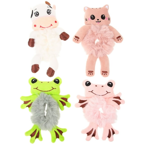 ETEREAUTY 4Pcs Sweet Animal Design Furry Hair Scrunchies Comfortable Elastic Hair Bands
