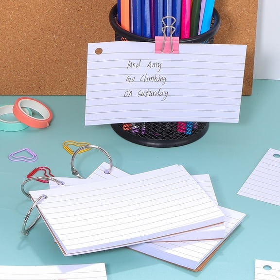ETEREAUTY 4Pcs White Lined Flash Cards with Rings for Office Use Portable Note Taking and Vocabulary