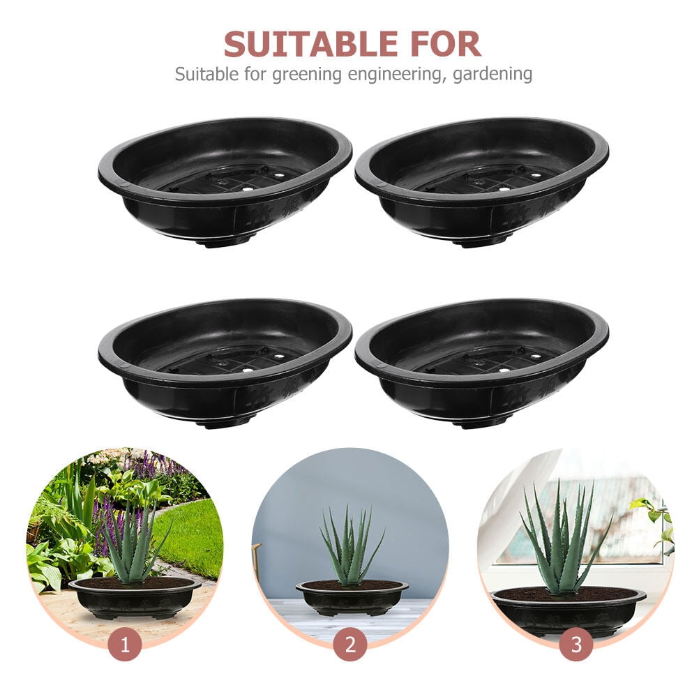 PartyKindom 4Pcs Decorative Black Plastic Flower Pots Oval Planter for Gardening and Home Plant Storage