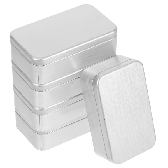 ETEREAUTY 5Pcs Plated Silver Metal Tinplate Storage Boxes Flip Top Lid Small Containers for Home