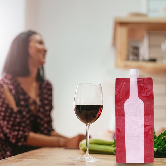 ETEREAUTY 5Pcs Portable Wine Bag Red Plastic Reusable Leak Proof Wine Storage Pouch 750Ml