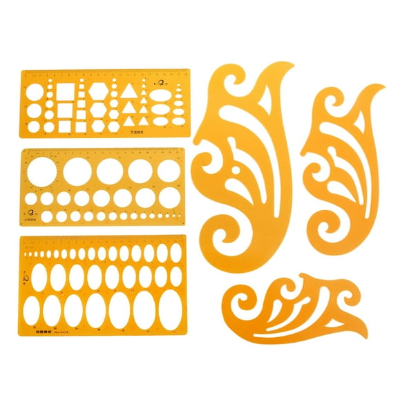 ETEREAUTY 6Pcs Building Formwork Ruler Set in Khaki Plastic with Circles and Geometric Shapes for Design