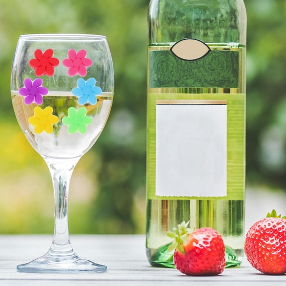ETEREAUTY 6Pcs Silicone Wine Glass Markers Flower Design Decorative Drink Identifiers