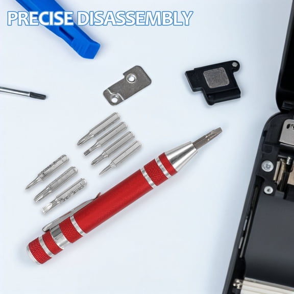 ETEREAUTY Durable Aluminum Alloy 8 in 1 Red Screwdriver Pen Portable for Electronics and Home Maintenance